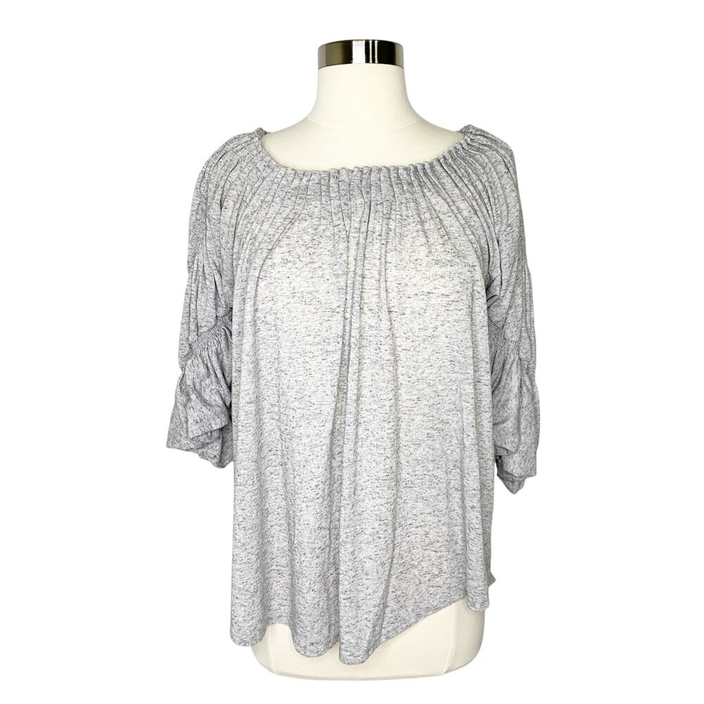Sundance XS Heather Gray Boho Top Balloon Puff Sleeves‎ Boat Neck Blouse Casual